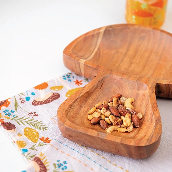 Karma Acacia Wood Boot Shaped Serving Bowl | Divided Dessert Dish, Serving Trays Platters, Wood Accent-Plates