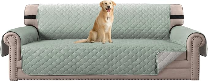 H.VERSAILTEX Sofa Protector for Dog Sofa Slipcover Quilted Furniture Protector with Non Slip Elastic Strap Water Resistant Sofa Cover Couch Cover Seat Width: 78"(Oversized Sofa, Desert Sage/Beige)