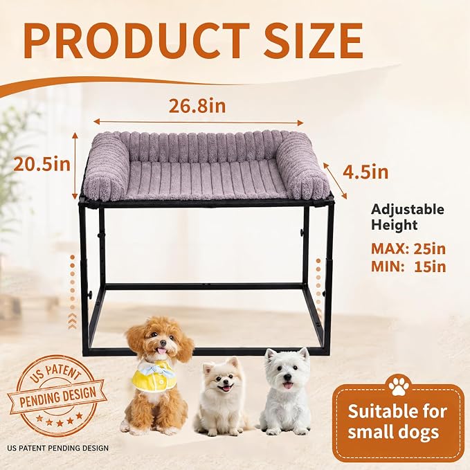 Adjustable Bedside Dog Bed for Small Dogs, Elevated Co-Sleeper Dog Bed with Reinforced Metal Frame, Thick Supportive Cushion Mattress & Washable Cover, Dog Bedside Sleeper for Dogs & Cats