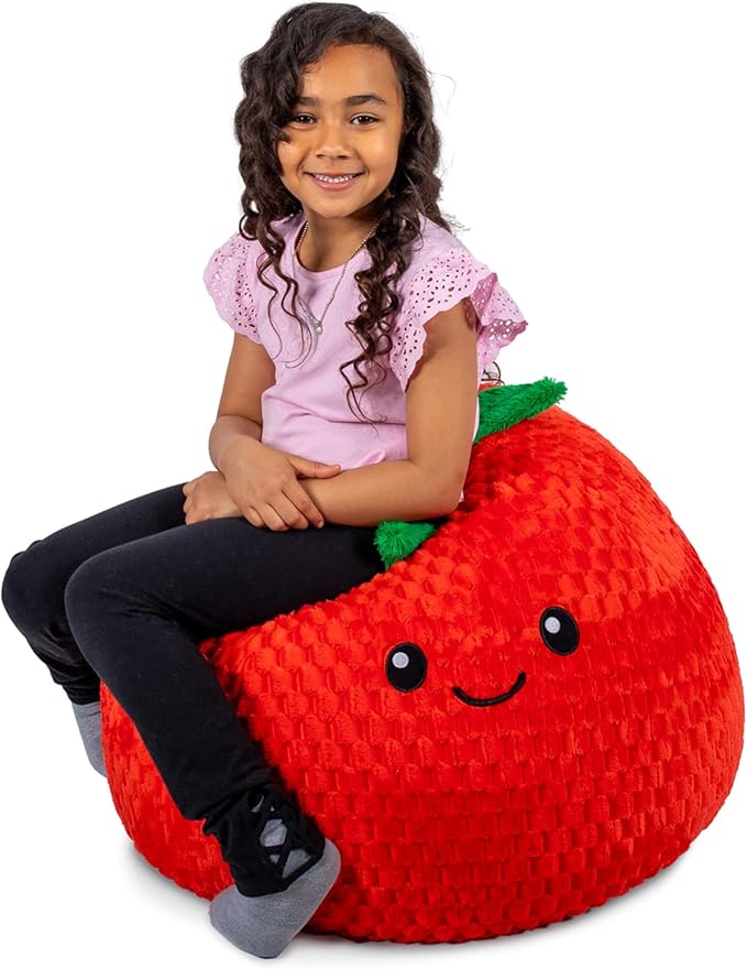 Big Joe Strawberry PlushiPals Super Soft Bean Bag Chair for Kids, Ultra-Soft Plush Polyester Blend, 2.5 feet Refillable | 2.5 feet, Polystyrene Bean Filled, Refillable, Snuggle Puff, Safe for Kids Ages 3 and Up, Supports Up to 150 lbs