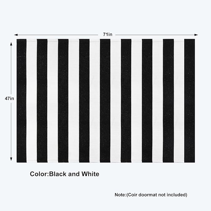 Collive Black and White Rug 4'x 6', Washable Striped Outdoor Indoor Rug,Farmhouse Cotton Woven Layered Door Mat,Fall Front Porch Decor Door Mat for Front Door Patio Porch Living Room Kitchen