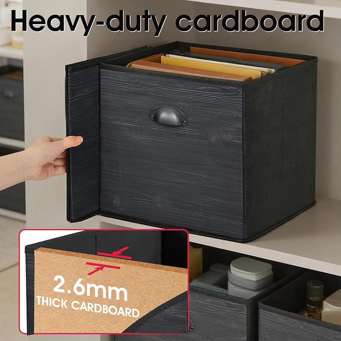 homyfort Faux Wood Grain Cube Storage Bins, 11x11 Inch Storage Cubes, Closet Cloth Baskets Box for Shelves, Set of 6