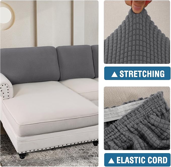 H.VERSAILTEX Backrest Cushion Covers Sectional Couch Back Cushion Covers for Sectional Sofa Set for Both Left/Right Couch (Back Only: 1 Chaise + 3 Sofa, Charcoal Grey)