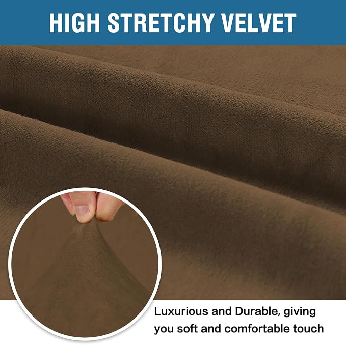 H.VERSAILTEX Stretch Velvet Sofa Covers for 3 Cushion Couch Covers Furniture Protector Soft with Non Slip Elastic Bottom, Crafted from Thick Comfy Rich Velour (Sofa 72"-90", Bronze Brown)