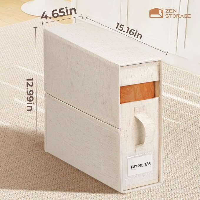 Cotton Linen Sheet Organizers and Storage, 4Pack Off-White | Undyed Natural Cotton Linen Fabric, Fits King and Queen Sheet Sets, Clear Window with Label Slot, Sturdy Foldable Organizer