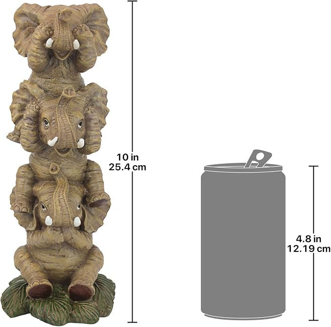 Design Toscano NG33769 Hear-No, See-No, Speak-No Evil Stacked Elephants Collectible Statue, Single,Medium