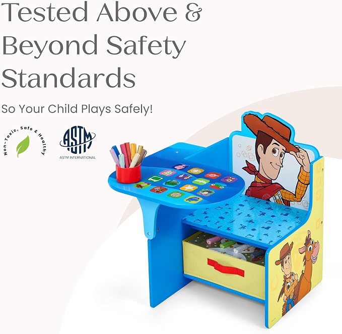 Delta Children Chair Desk with Storage Bin, Toy Story 5 | Kids Chair Desk Includes Fabric Storage Bin and Cup Holder, Low to the Ground for Easy Access, Ideal for Toddlers/Kids Age 3+