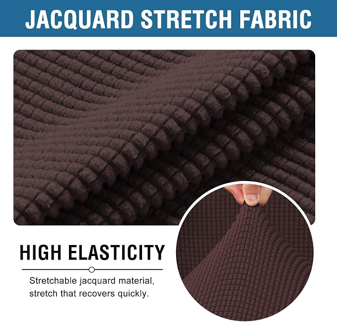 H.VERSAILTEX 2 Piece Stretch Jacquard Wingback Chair Covers Slipcovers Wing Chair Covers (Base Cover Plus Seat Cushion Cover) Furniture Covers for Wingback Chairs, Form Fitted Thick Soft, Chocolate