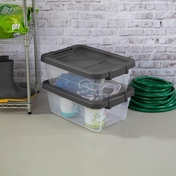 Sterilite Modular Stacker Box with Latching Lid, 16 Quart, 6-Pack | Clear Plastic Storage Bins - Stackable Organizing Container Boxes for Closet, Bathroom, and Office