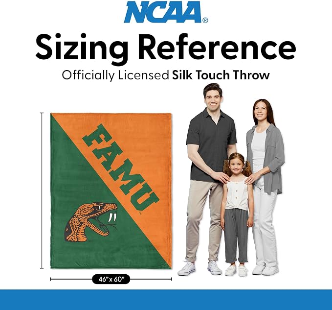 Northwest NCAA Silk Touch Throw Blanket, Ultra Soft Plush Polyester, Lightweight Warm Decorative Fan Gift, 46 x 60 in