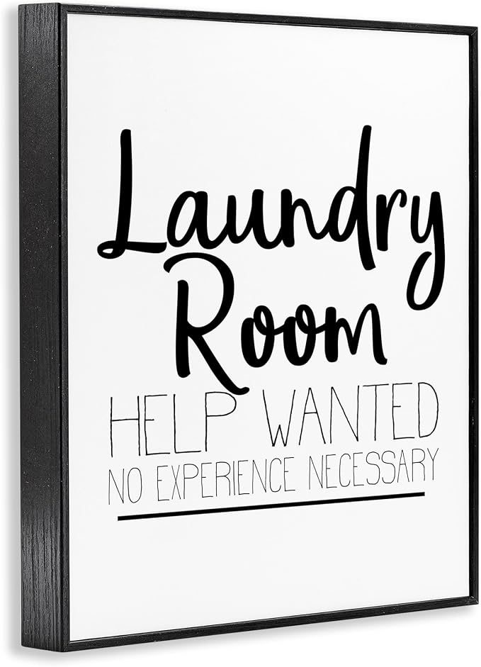 Stupell Industries 'Help Wanted Laundry Room Sign Bold Black White', Framed Giclee Art, Black, 11 x 14 Inches, Easy to Hang and Sturdy, Made in USA, by Kim Allen