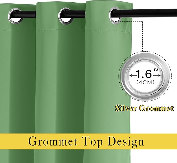 NICETOWN Insulated Blackout Curtains and Drapes - Microfiber Energy Saving Thermal Insulated Solid Grommet Blackout Draperies for Kitchen (1 Pair, 52 inches by 54 Inch, Forest Green)