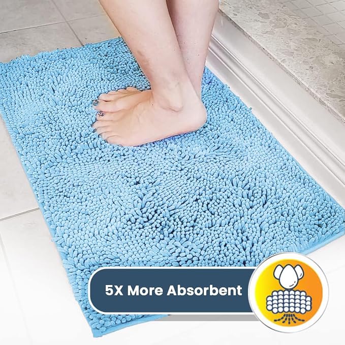 Muddy Mat® | Super Water Absorbent Door Mat Indoor, Microfiber Quick Dry Chenille Entryway Rug, Slip Resistant Front Door Mat, Indoor Mats for Entryway, Machine Washable Pet Rug, Sky Blue 20" x 33"