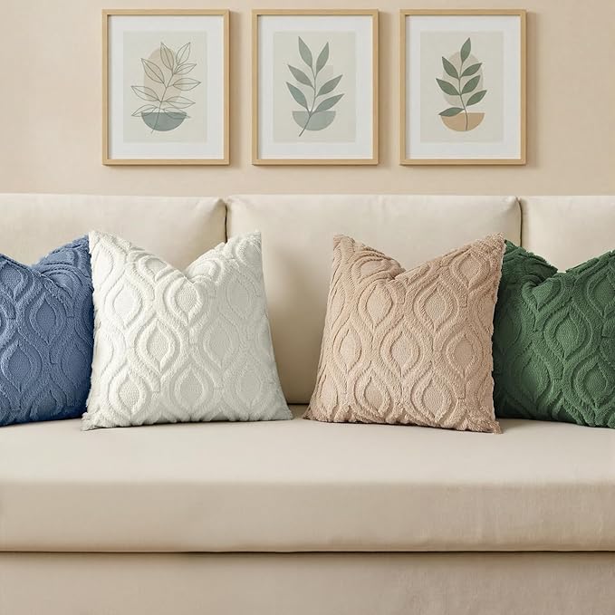 decorUhome Throw Pillow Covers 24x24 Inch Set of 2, Soft Plush Faux Wool Blue Solid Couch Pillow Covers, Accent Euro Sham Farmhouse Neutral Square Pillow Cases for Sofa Bed Living Room