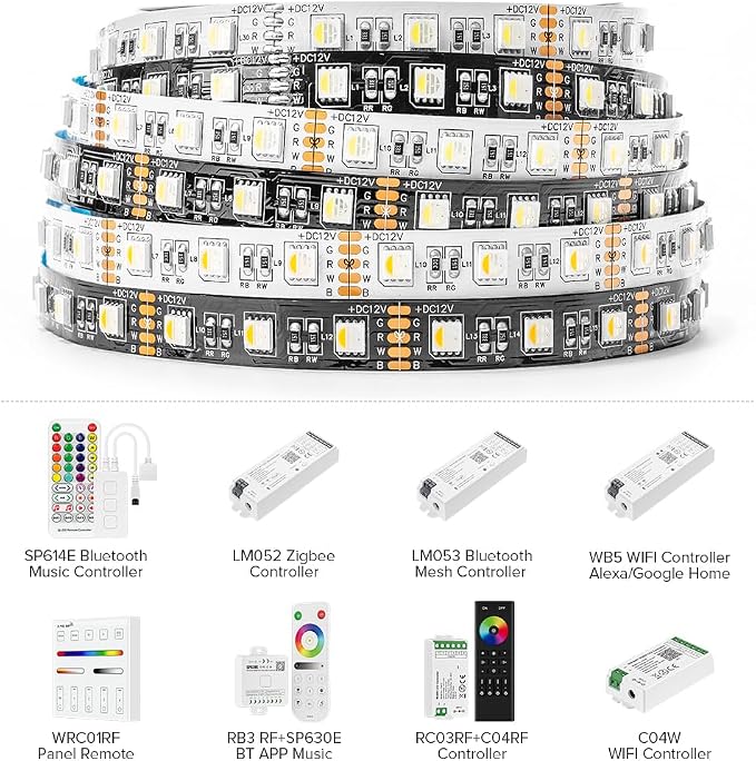 BTF-LIGHTING RGBW LED Strip Lights,UL Listed,5050 4 Colors in 1 RGB + 6000K-7000K Cool White,12V DC,16.4ft/5m 60LEDs/m 12mm White PCB, IP67 Waterproof for Home Decoration(No Adapter or Controller)