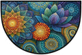 Flower Half Round Door Mat Semi Moon Rug Fireplace Carpet Area Rugs | Colorful Ornate Non Slip Absorbent Half Circle Mat Carpet for Indoor Outdoor Patio Kitchen Bathroom Entryway Home Decor