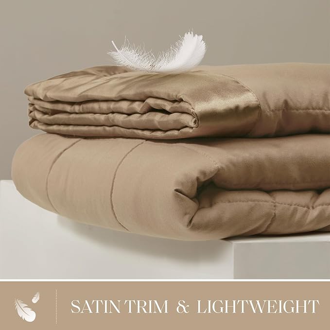 Madison Park Down Alternative Queen Blanket for Bed, Satin Trim, Brown | Lightweight Windom Blanket Full Size Premium 3M Scotchgard Moisture Wicking Treatment, OEKO TEX, Soft Bed Cover, All Season