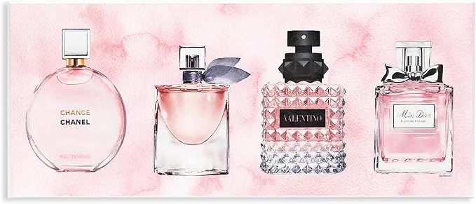 'Pink Fashion Fragrance Bottles'| Wall Plaque Art | Stupell Industries | 17 x 7 Inches, Easy to Hang and Sturdy, Made in USA, by Amanda Greenwood