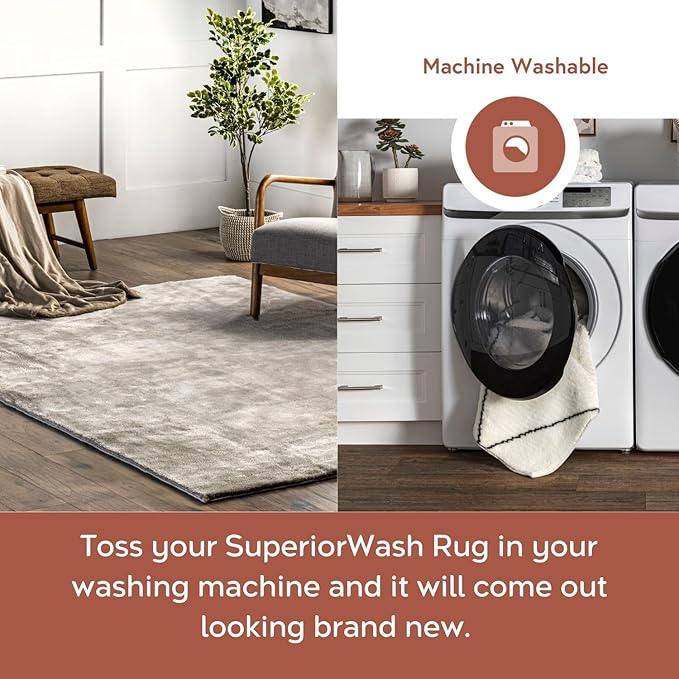 nuLOOM Loni Beige Solid Washable Area Rug, 5' x 8'