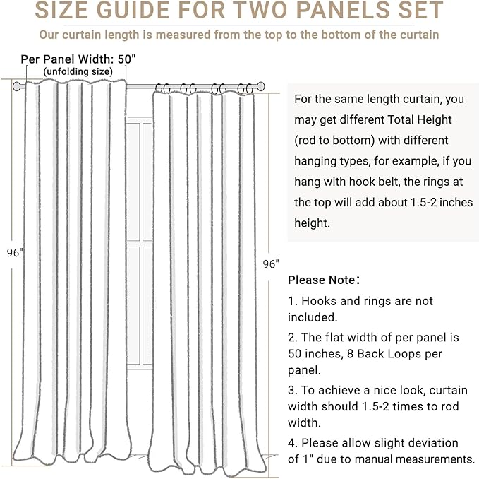 100% Blackout Shield Linen Blackout Curtains for Bedroom 96 Inches Long, Back Tab/Rod Pocket Living Room Drapes, Thermal Insulated Blackout Curtains 2 Panels Set, 50" W x 96" L, Moss Green