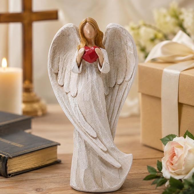 Hodao 8.75inch Resin Praying Angel Sculpture Figurine for Gifts Home Decoration Praying commemorating Angel Statue, exquisitely Carved and Hand-Painted Characters (with Hear)