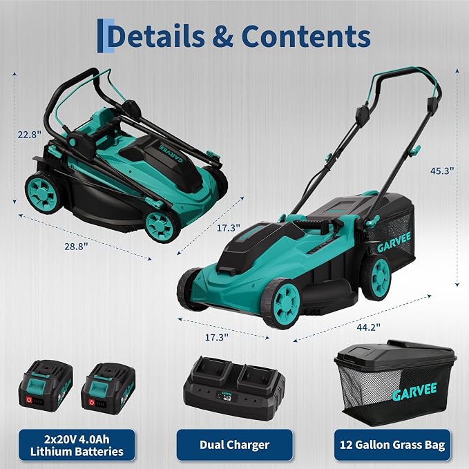 Garvee 17 Inch Electric Lawn Mower Cordless