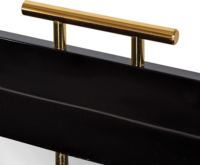 Kate and Laurel Lipton Modern Hexagon Mirrored Tray; 18 x 18; Black and Gold; Midcentury Decorative Serving Tray for Storage and Display