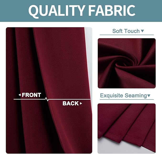 ChrisDowa Blackout Curtains 80 Inches Long 2 Panels Set for Living Room, Grommet Thermal Insulated Room Darkening Curtains for Bedroom (Burgundy Red, 52 x 80 Inch)