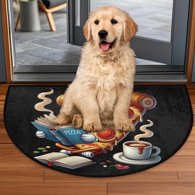 Pizza Funny Half Round Door Mat Non-Slip Semi Circle Rug Washable Half Moon Floor Rug Absorbent Bathroom Area Rugs for Outdoor Indoor Fireplace Mat Entryway Kitchen Decor Rugs