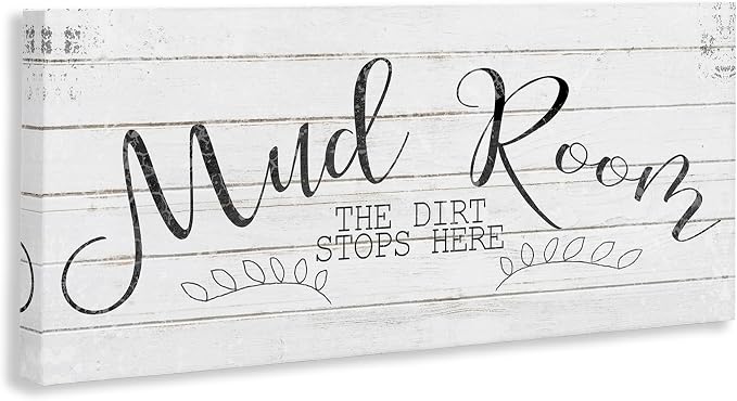 Mud Room Rules Herringbone Sign, 13 x 30 Inch Canvas Wall Art | Stupell Industries · By Kim Allen · Ready to hang · Farmhouse charm for mudroom decor · Made in USA