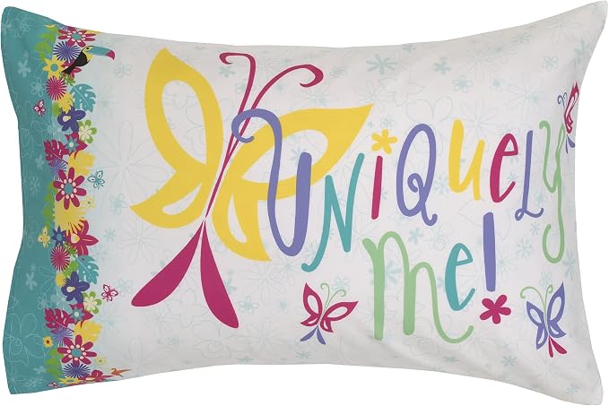 Disney Encanto Tropical Delight Pink and Aqua Flowers and Butterflies 4 Piece Toddler Bedding Set - Comforter, Fitted Bottom Sheet, Flat Top Sheet and Reversible Pillowcase
