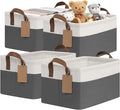 CHICVITA 4 Pack Fabric Storage Bins for Shelves, Gray & White | 14.8 × 10.3 × 8.3 in, Metal Frame, Leather Handles, Nursery & Living Room Organization, Toys, Clothes & Books Storage