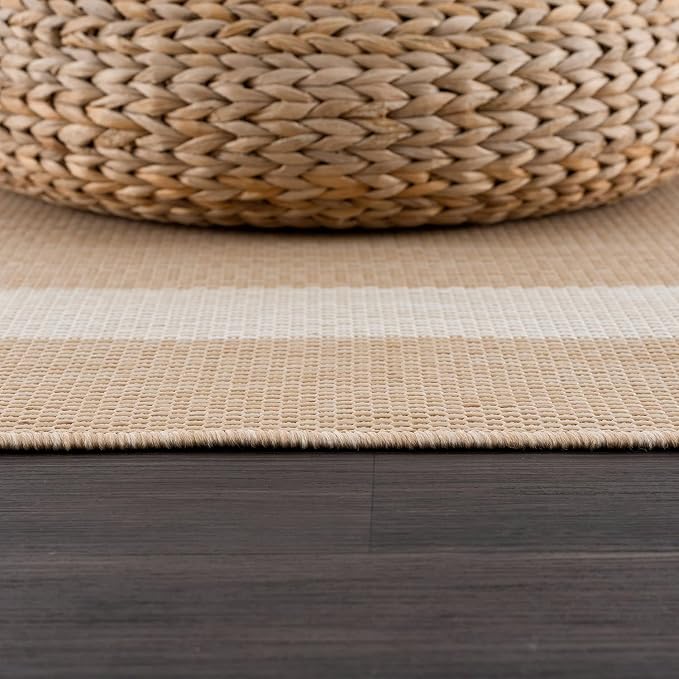 CAMILSON Outdoor Rug 5x7, Modern Outside Rugs for Patios Porches Waterproof Durable Washable Non-Shedding, Easy-to-Clean Indoor Outdoor Area Carpet (5 x 7, Bordered - Beige/White)