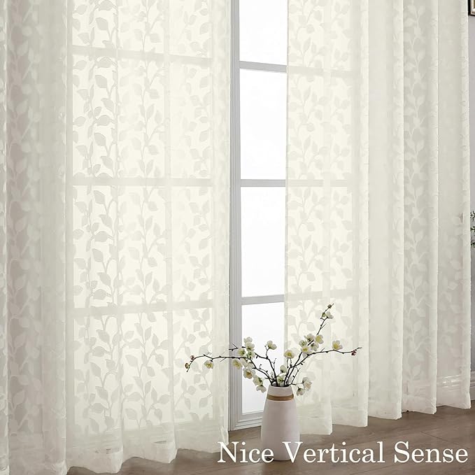 Chyhomenyc Ivory Sheer Curtains 30 Inch Length, Light Filtering Leaf Tufted - Image 9