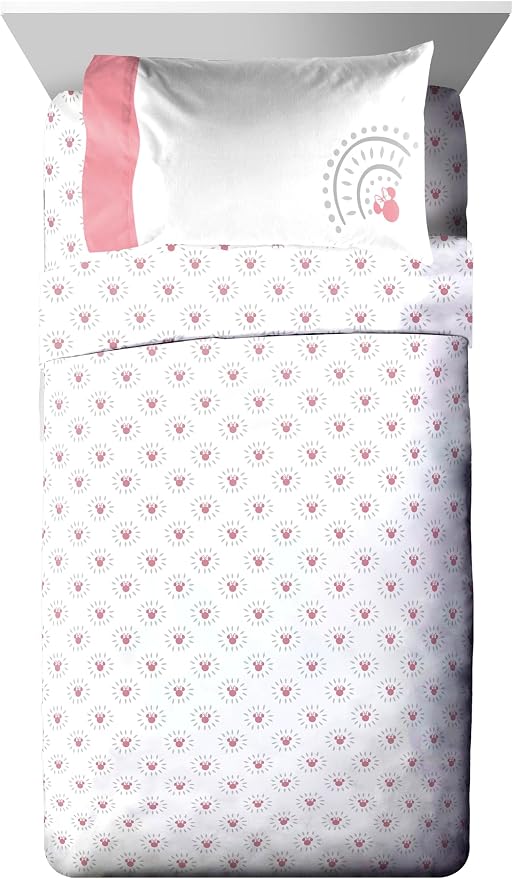 Disney Minnie Mouse Twin Comforter Set 5 Piece Bedding for Girls, Grey | Bed in a Bag, Comforter Sheets Sham Pillowcase, Official Product, Soft Microfiber, Machine Washable, Easy Care, Girls Gift