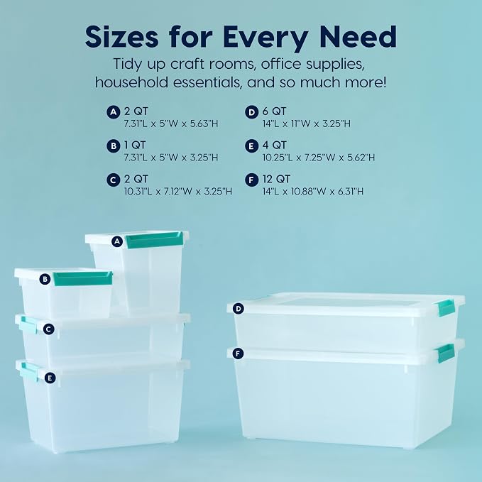 IRIS USA Storage Bins with Lids |Made in USA| 12 Qt - (4-Pack) - Clear | Sensory Craft Organizers, Plastic Clip Box Totes, Flat Containers for Organizing Paper, Office, Art & Study Supplies