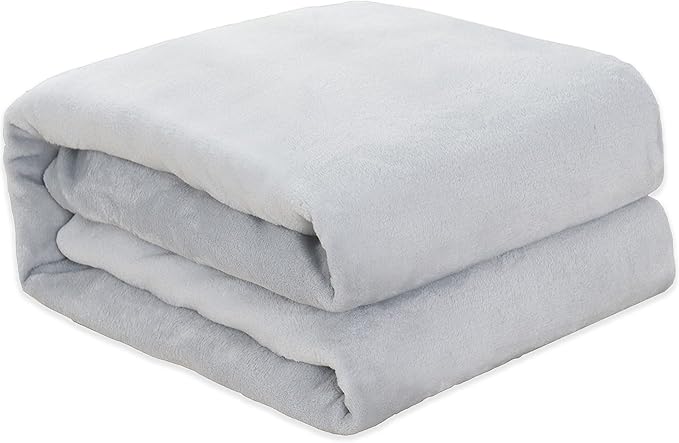 Elegant Comfort Luxury Velvety Feel Blanket, All-Season Lightweight Blanket, Ultra Plush, Soft, Cozy-Fuzzy Flannel Fleece for Couch, Sofa, Bed, Travel, Solid Design, Full/Queen, Silver Gray