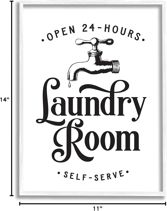 Laundry Room Vintage Sign Rustic Phrase, 11 x 14 Inch Framed Giclée Print