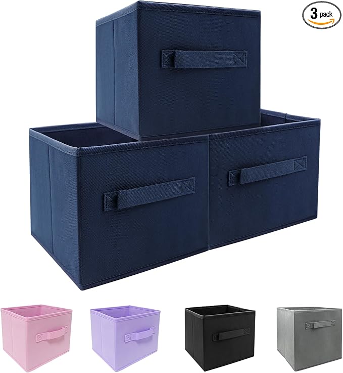 EBIGIC Small Storage Bins,Collapsible Fabric Storage Organizer 9.0"x7.5"x7.5" 3 Pack,Mini Storage Box,fit for closet, living room, bookshelf, Kids clothes and toys storage and organization Blue
