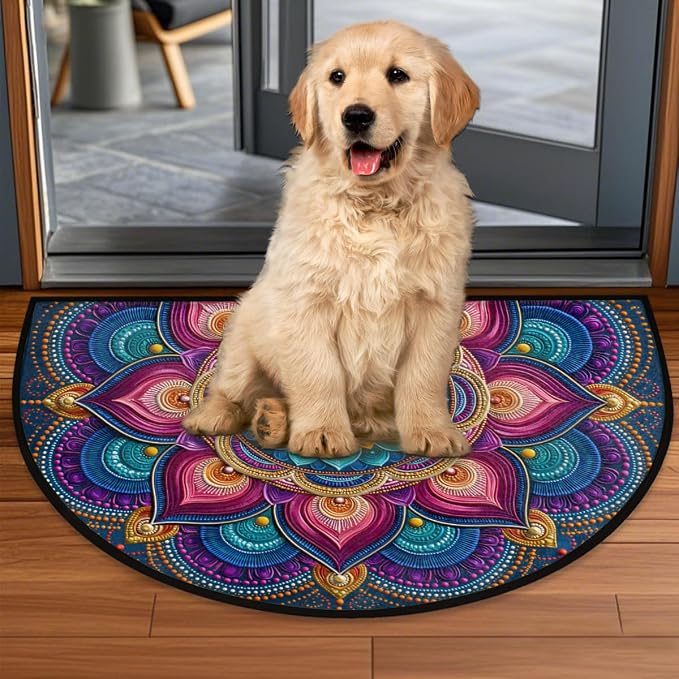 Boho Half Round Door Mat Semi Moon Rug Fireplace Carpet Area Rugs | Color Symmetrical Non Slip Absorbent Half Circle Mat Carpet for Indoor Outdoor Patio Kitchen Bathroom Entryway Home Decor