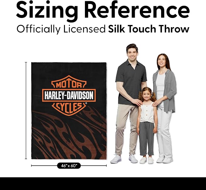 Harley-Davidson Grunge Flames Silk Touch Throw Blanket, 46 x 60 in | 100% Polyester, Velvety Feel, Lightweight Warmth, Couch Bed Chair Lounging, Giftable Indoor Comfort