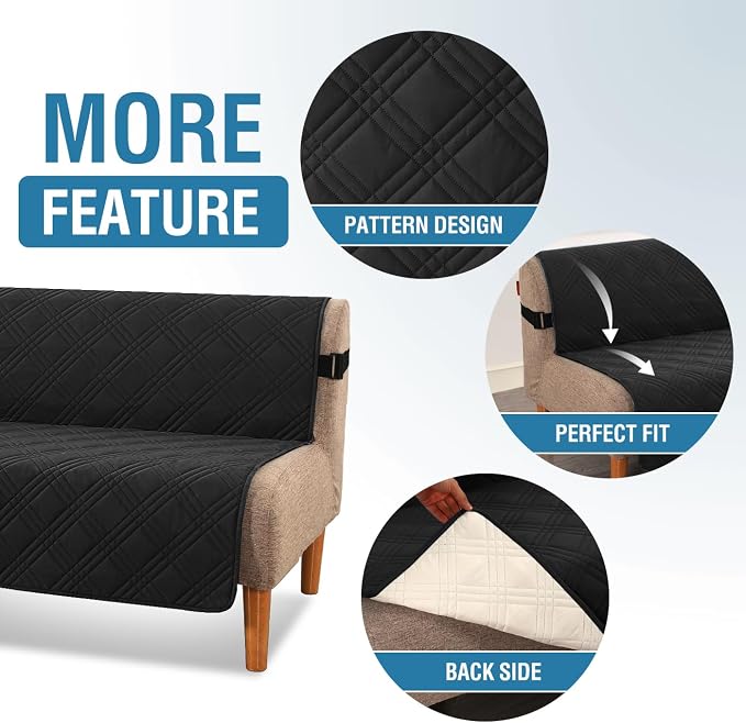 H.VERSAILTEX 100% Waterproof Futon Slipcovers Reversible Couch Cover Armless Futon Covers Slipcover Furniture Protector with Adjustable Elastic Strap Non-Slip Pets Covers, Black/Beige