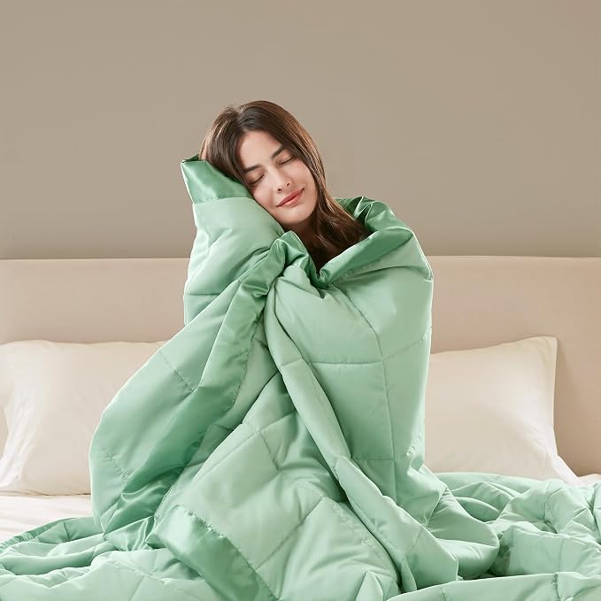 Madison Park Down Alternative Queen Blanket for Bed, Satin Trim, Seafoam | Lightweight Windom Blanket Full Size Premium 3M Scotchgard Moisture Wicking Treatment, OEKO TEX, Soft Bed Cover, All Season