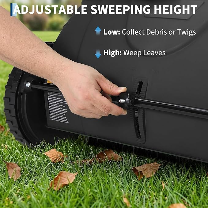 21-Inch Push Lawn Sweeper, Manual Leaf Sweeper with 3.5 Cu. ft. Mesh Bag, 2 Spinning Brushes & 10" Rubber Wheels, Walk-Behind Grass Collector for Lawn Yard Debris