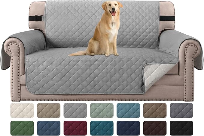 H.VERSAILTEX Sofa Protector for Dogs/Cats/Pets Sofa Covers Slipcover Quilted Couch Coveres Loveseat Covers with Non Slip Elastic Strap Water Resistant Seat Width: 46" (Loveseat, Light Grey/Beige)