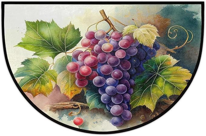 Hand Painted Grapes Half Round Door Mat Non-Slip Semi Circle Rug Washable Half Moon Floor Rug Absorbent Bathroom Area Rugs for Outdoor Indoor Fireplace Mat Entryway Kitchen Decor Rugs
