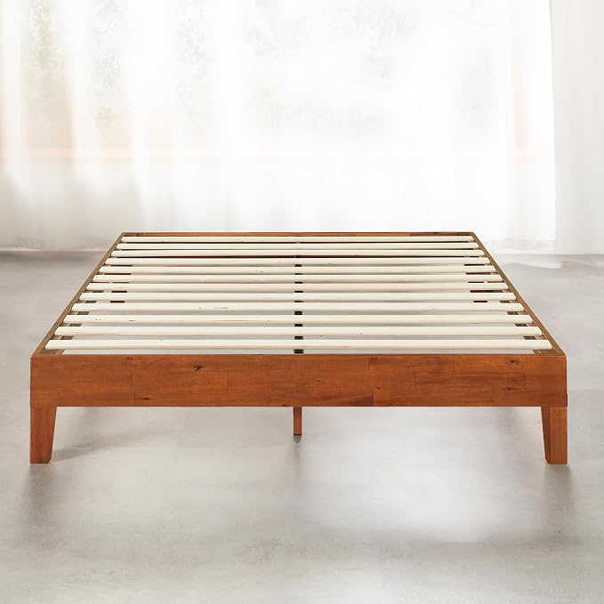 Mellow Naturalista Grand - 12 Inch Solid Wood Platform Bed with Wooden Slats - No Box Spring Needed - King (Cherry)