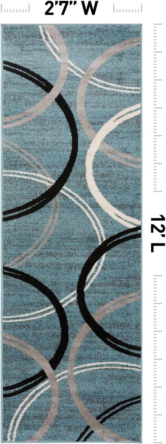 Rugshop Wavy Circles Modern Non-Shedding Runner Rug Blue 2'7" x 12' | Rectangular, Size 2'7" x 12', Living Room, Bedroom, Dining Room, Home Office, Kitchen, Entryway, Hallway, Nursery, Kids Room