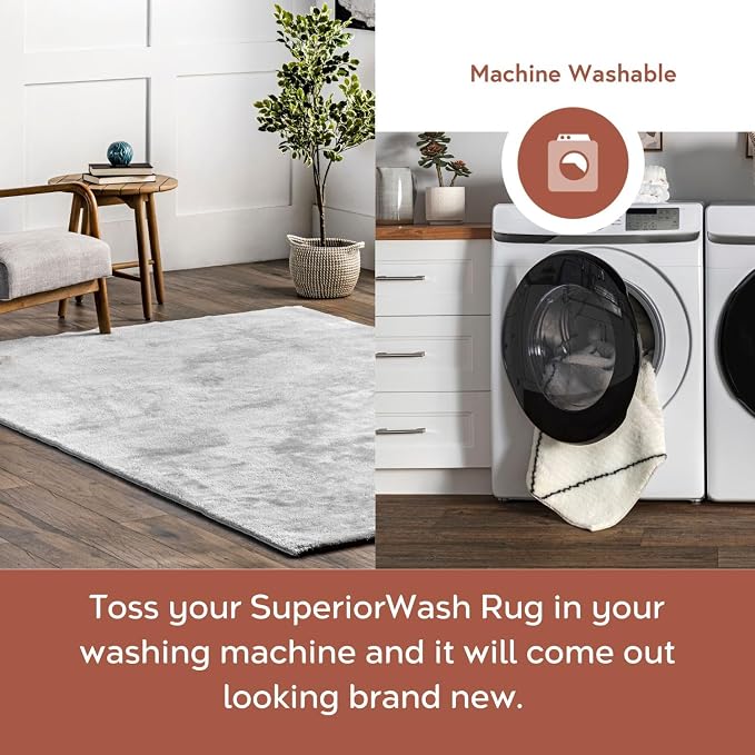 nuLOOM Loni Light Grey Solid Washable Runner Rug, 2' x 10'