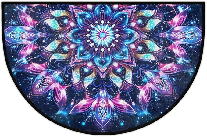 Ethnic Mandala Half Round Rug Half Moon Door Mat Half Circle Rugs | Boho Galaxy Washable Non-Slip Semi Circle Rug Welcome Half Round Door Mat Indoor Entrance Kitchen Bedroom Living Room Decor